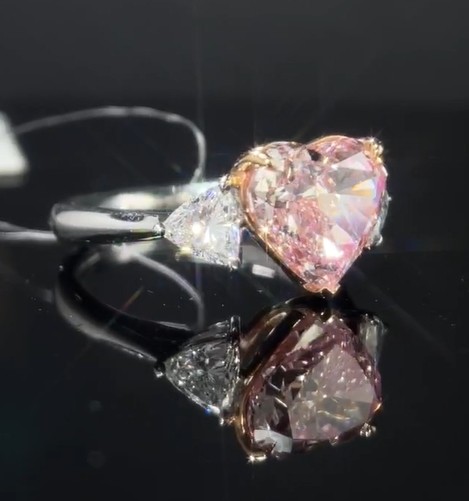 Custom-Made Heart Cut Lab Created Diamond Ring Pink Jewelry 4.03ct Three Stone Style