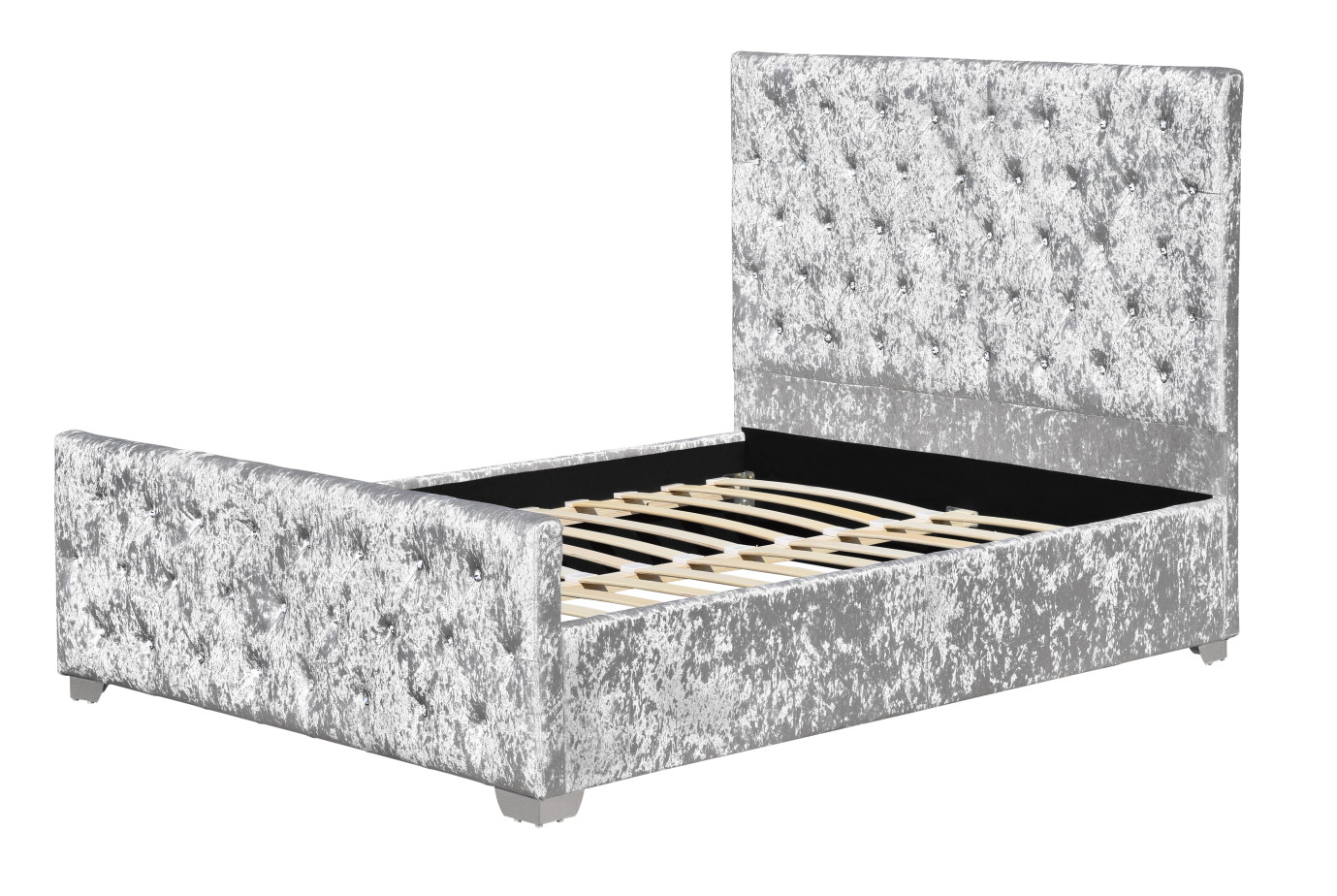 Crystal Tufted Velvet Upholstered Bed Frame Luxurious Buttons High Headboard Style