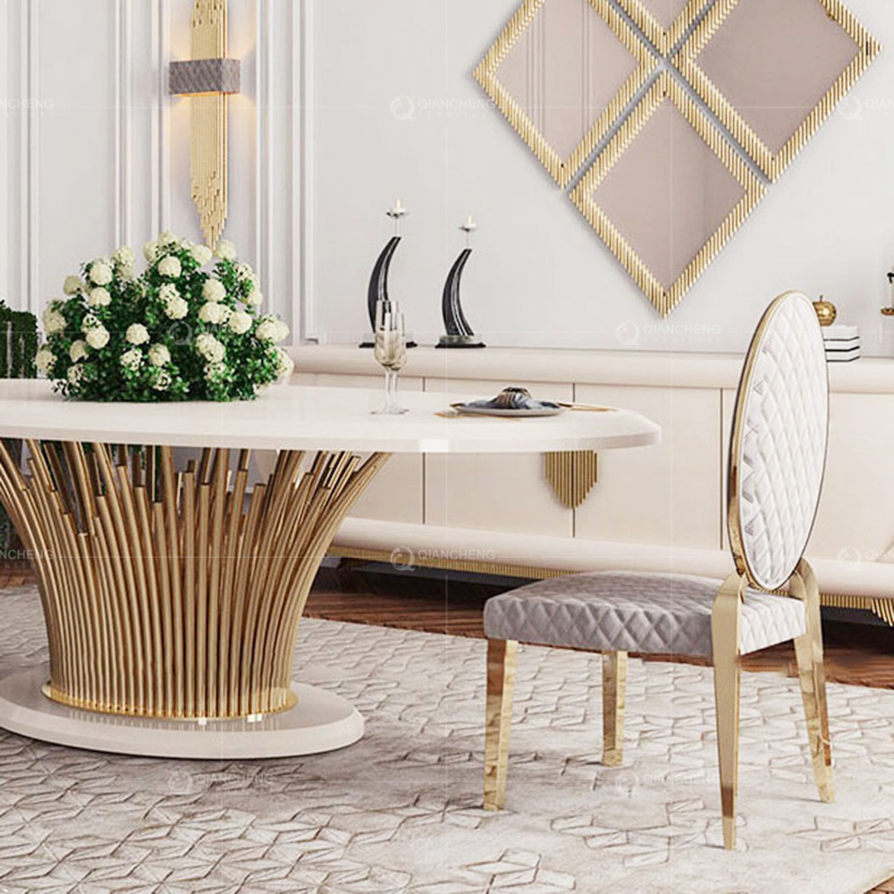 Faux Marble Luxury Modern Round Accent Dining Table For 6 people