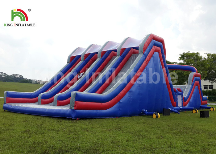 Blue 4 Lane Inflatable Sports Games / Military Blow Up Obstacle Course