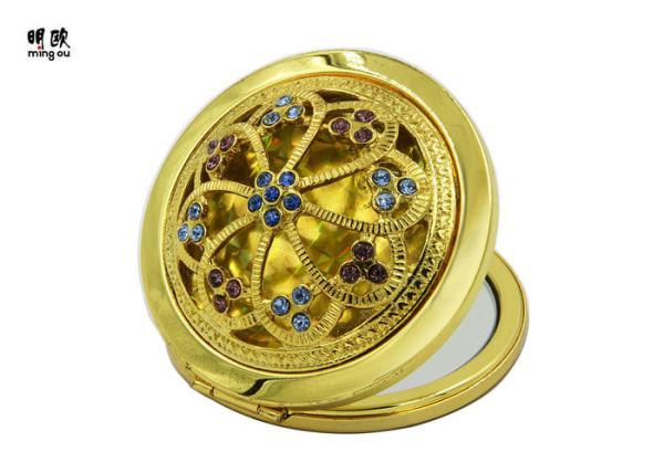 Buy cheap Gold Souvenir Vintage Makeup Compact Mirror For Purse Zinc Alloy Material from wholesalers