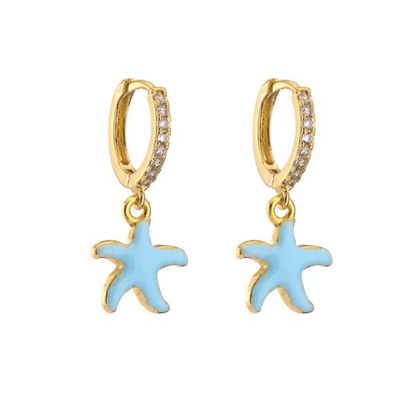 Buy cheap Starfish Rhinestone Hoop Earrings Zircon Enamel Gold Plated Jewelry from wholesalers