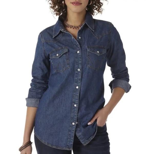Buy cheap Womens Denim Shirt Long Sleeve Button Down with Pockets Blouses from wholesalers