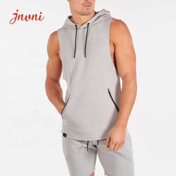 Buy cheap Athletic Fitness Mens Activewear Tops Sleeveless Hoodie Tshirt With Zipper Pocket from wholesalers