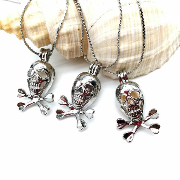 Buy cheap DIY Fashion Skull Silver Plated Pearl Locket Pendant Necklace from wholesalers