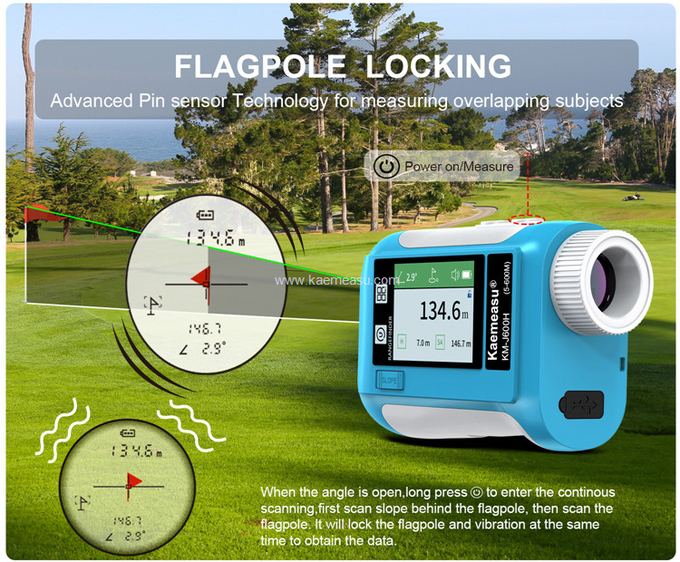 kaemeasu USB Charging Golf Rangefinder Big Screen Laser Range Finder Slope Switch Flagpole Lock J1500