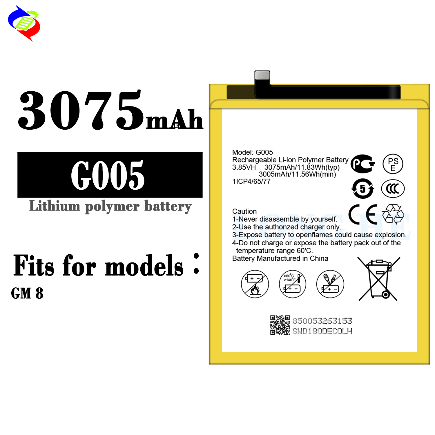 Replacement Mobile Battery 3.85V G005 3075mAh For GM8 Original lithium-ion batteries