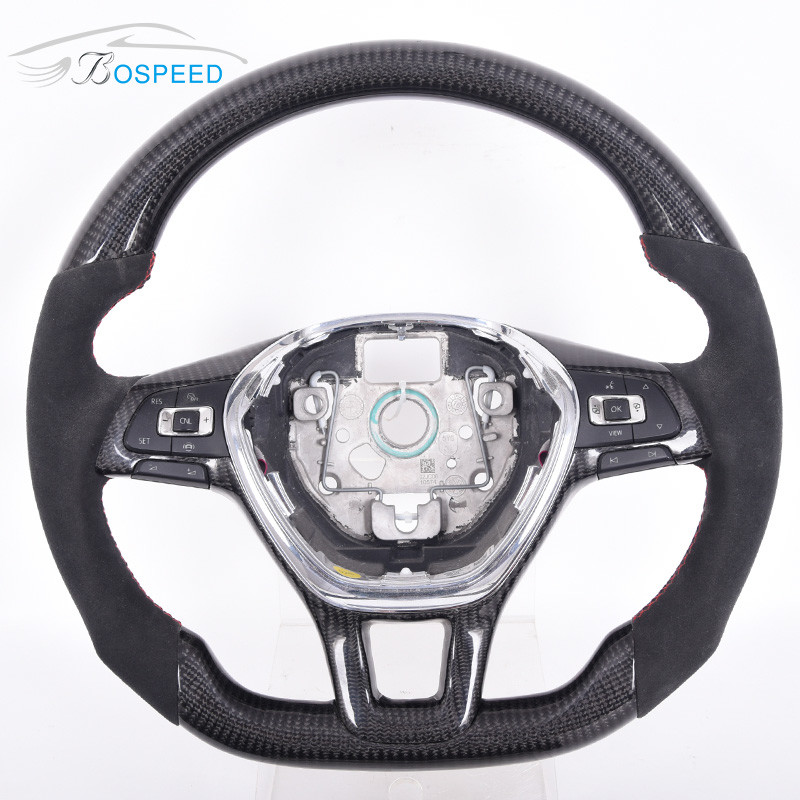 D Shape Alcantara Golf Mk7 Steering Wheel Volkswagen Red Stitch 350mm