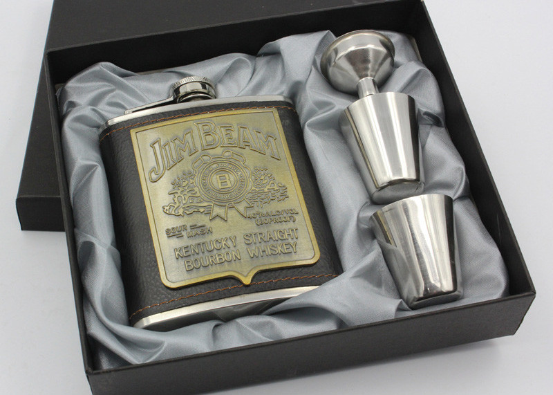 Portable Stainless Steel 7oz Hip Flask Exquisite Set With 2 Wine Cups 1 Funnel