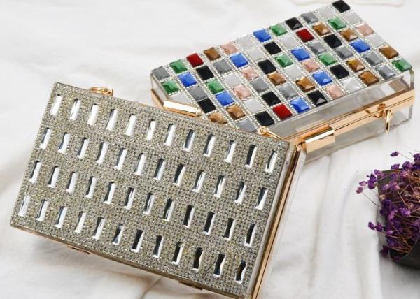 Buy cheap Metalic Acrylic Small Clutch Bags With Luxury Multi Color Crystal Front from wholesalers