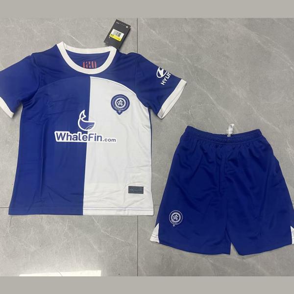 Buy cheap White Blue Kids Soccer Jerseys Twill Jacquard Football Jersey Custom Name from wholesalers