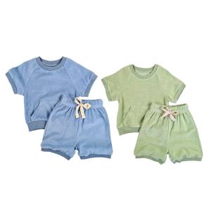 Buy cheap Custom Neutral Kids Terry Towel Fabric Tee Shirts & Shorts Set Toddlers Casual Daily Wear Beach Wear Summer Two Pieces from wholesalers