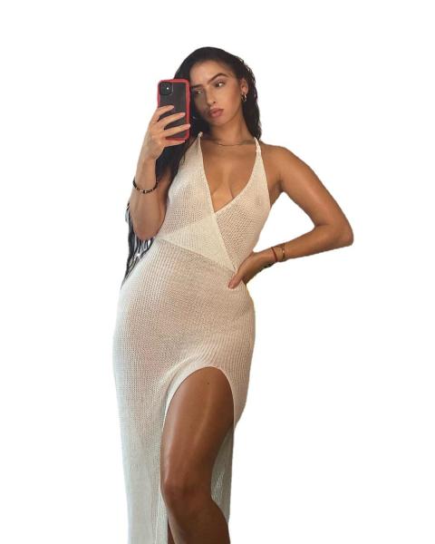 Buy cheap Small Business Fashion V - Neck Backless Strap See Through Crochet Beach Sling Dress from wholesalers