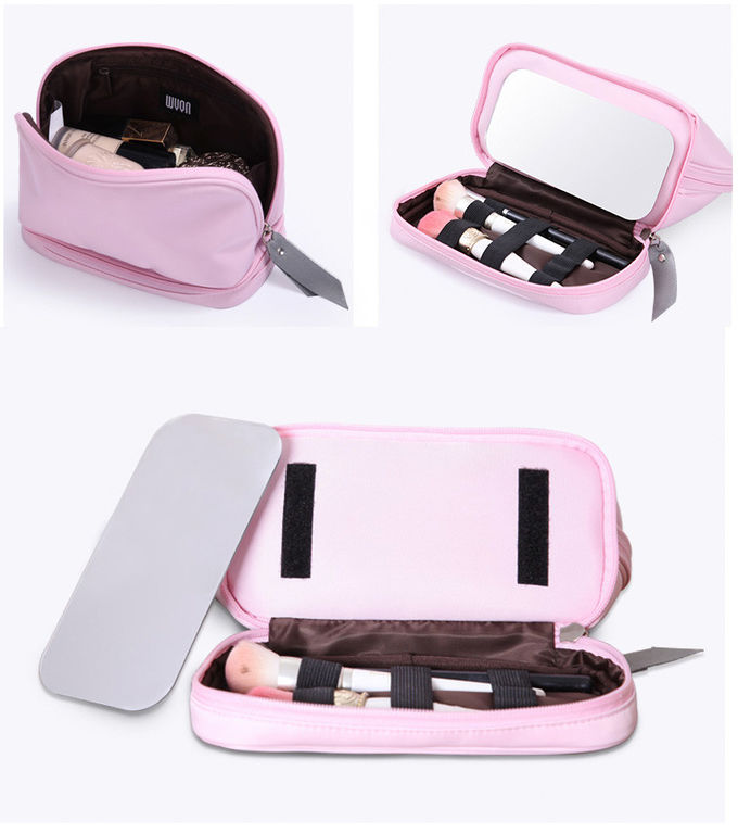 High Quality Makeup Artist Double Zipper Travel Cosmetic Bag With Mirror