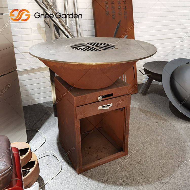 Outdoor Cooking Grill Portable Outdoor Backyard Garden Decorative Charcoal Corten Steel Grill