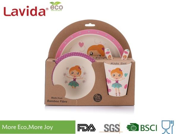 Buy cheap BPA Free School Bamboo Childrens Dinner Set , Round 5 Pieces Baby Bamboo Dinner Set from wholesalers
