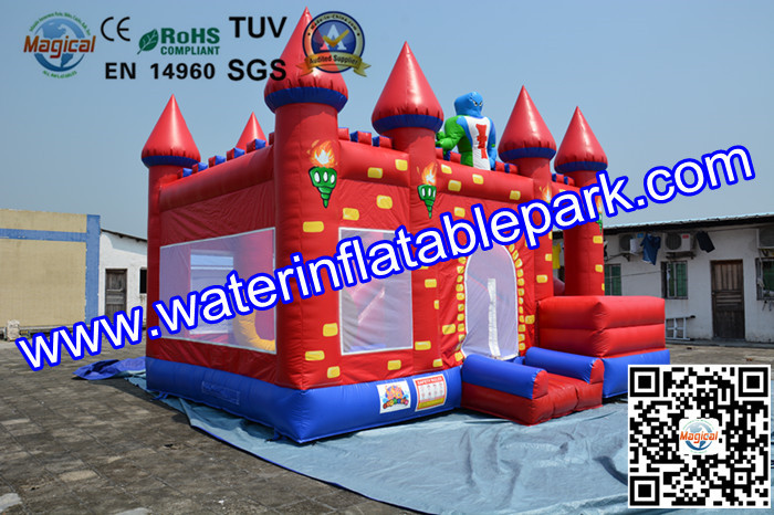 Red Castle Inflatable Moonwalk / Inflatable Bouncer With Slide For Toddler
