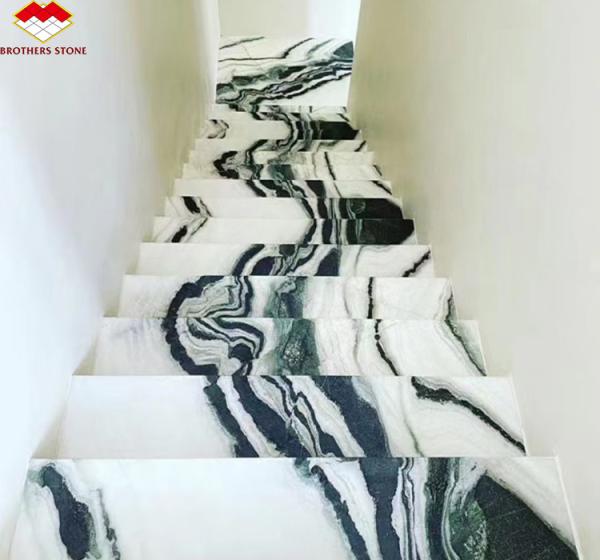 Buy cheap Modern Hotel Staircases Brothers Stone Panda White Marble Treads and Risers Anti Slip from wholesalers