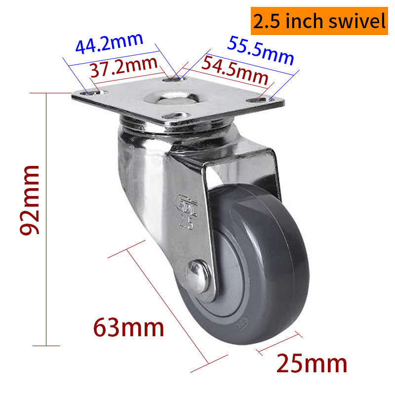 EDL Light TPU Casters Chrome Coating 2.5inch 80kg Plate by Rigid, Swivel and Brake type 37225P-77