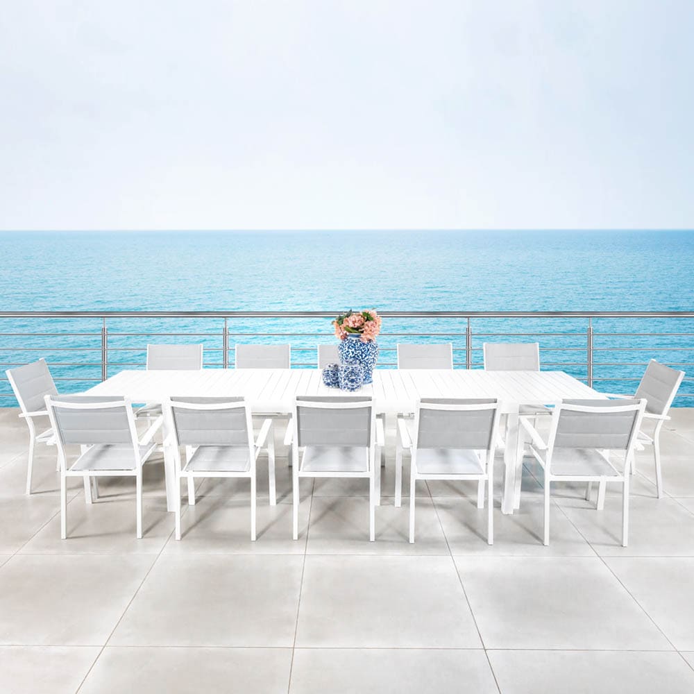 Modern Style Aluminum Outdoor Dining Set 12 Seat Armchair and Extendable Dining Table