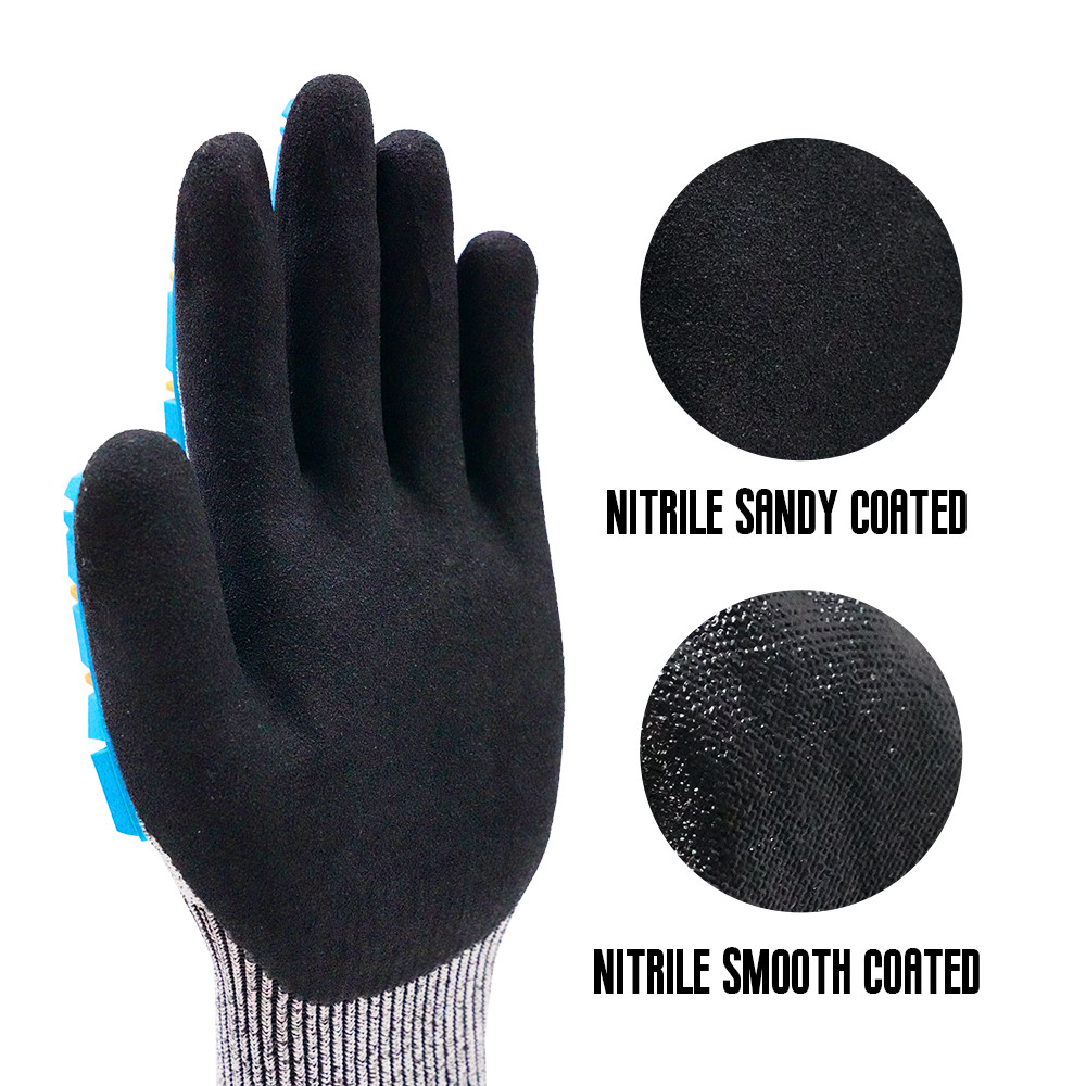 13 Gauge Anti-Impact TPRNitrile Scrub Coating Soft TPR Work Gloves DurableNitrile Scrub Coating Gloves Maximum Hand Protection