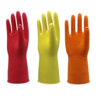 Buy cheap Natural Latex Dip Flocklined Household Cleaning Gloves Red Yellow Orange product