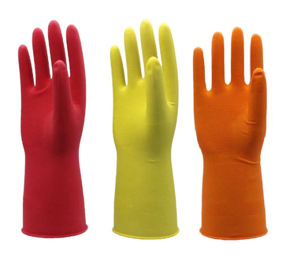 Buy cheap Natural Latex Dip Flocklined Household Cleaning Gloves Red Yellow Orange from wholesalers
