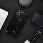 PU Leather Finger Grip Phone Case Four Colors Shock Absorption With Card Pocket