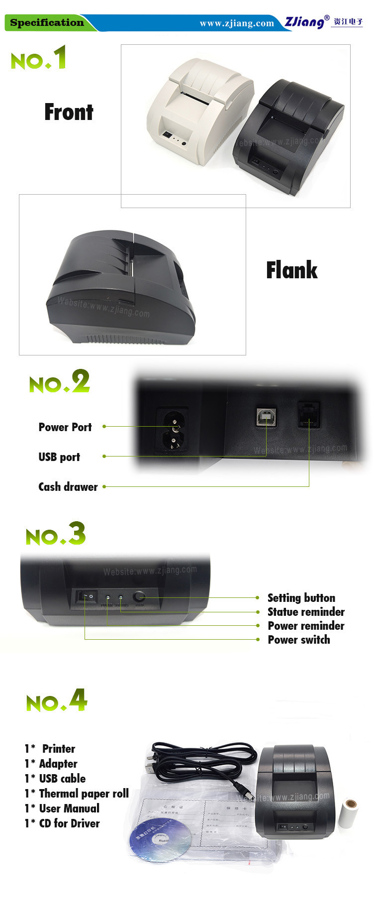 Black Color 2 Inch Usb Thermal Desktop Printer For Supermarket Bill