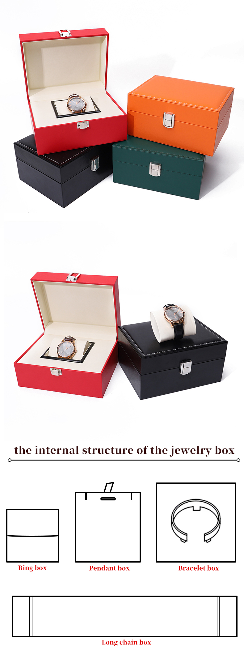 Upscale Damp Proof Sleek Faux Leather Watch Box Packaging with Buckle Closure