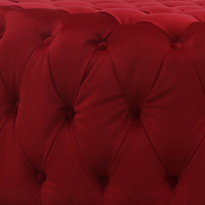 Round Button Red Velvet Tufted Ottoman Footstool For Living Room
