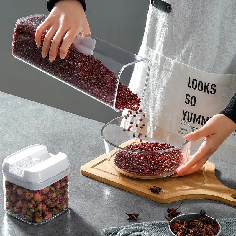 9 Pcs Set Stackable Transparent Pantry Airtight Cereal Dry Food Plastic Storage Containers with White Lid