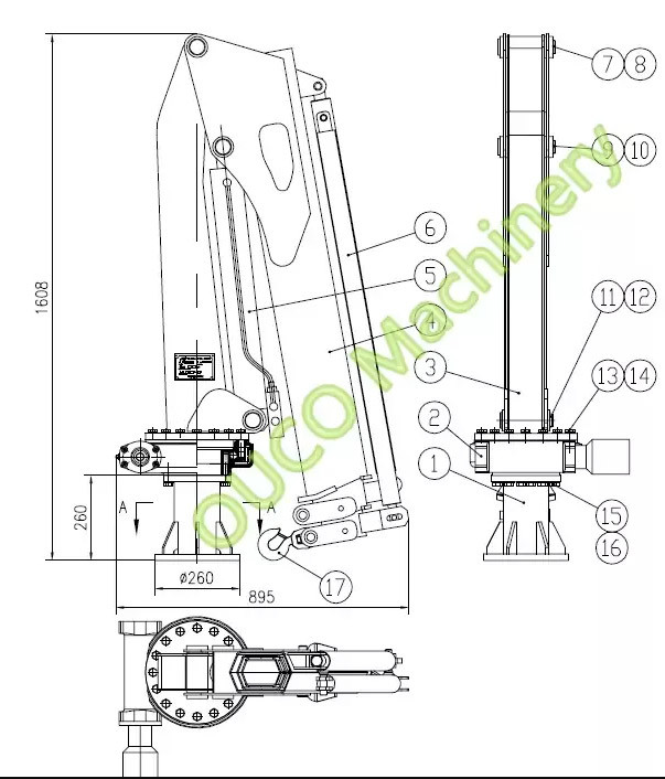 0.35t 3.5m Small Yacht Iso Telescopic Boom Crane