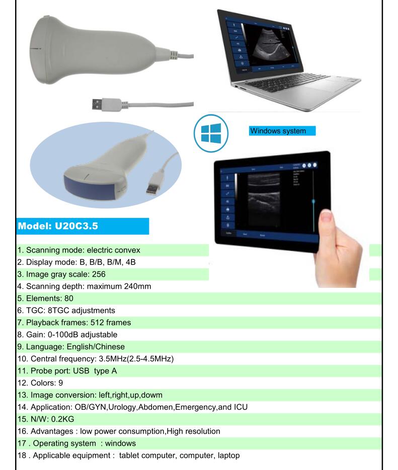 B/W Linear 7.5Mhz Portable Ultrasound Probe 8 TGC Adjustments