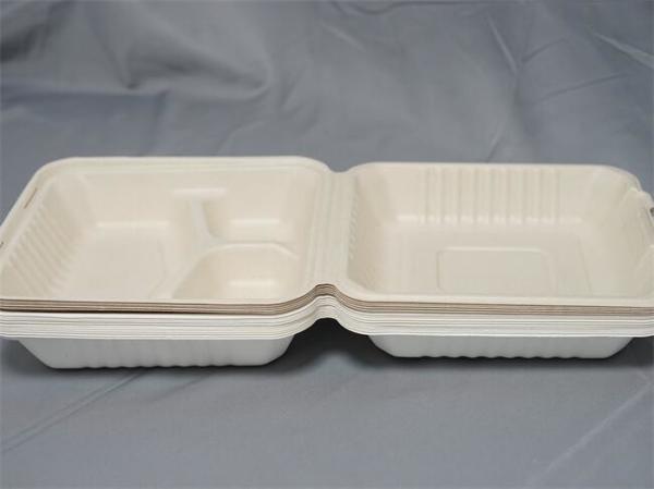Buy cheap 8" 9" 3 Compartment Biodegradable Food Boxes Bagasse Hinged Container from wholesalers