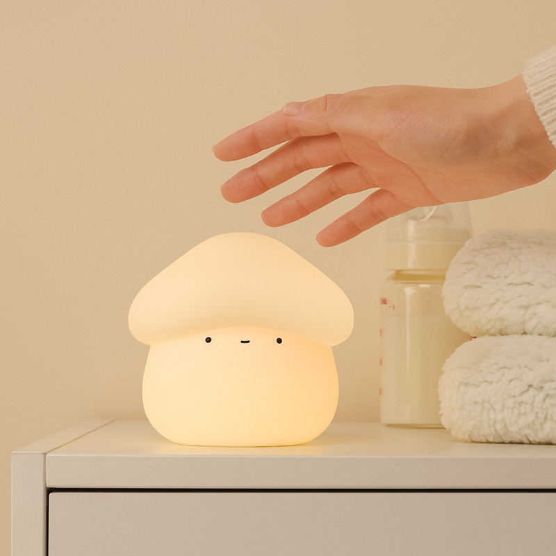 Mushroom Night Light For Kids Squishy Silicone Night Light 7 Soft ColorsTap Control Rechargeable Sleep Timer Beside Lamp