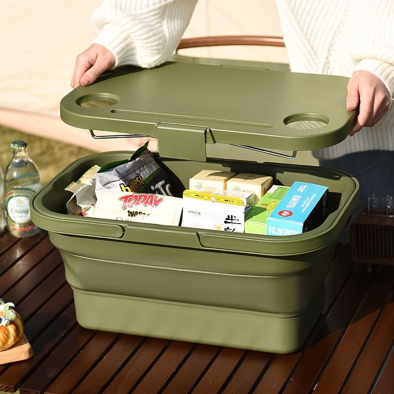 OUTDOOR SPRING CAMPING COLLAPSIBLE STORAGE BOX FOLDING TABLE PICNIC PORTABLE STORAGE BASKET PICNIC BASKET COMES WITH