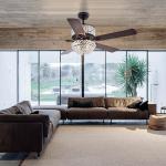 Bedroom AC110V 4100K Flush Mount Crystal Chandelier Ceiling Fan Remote Control