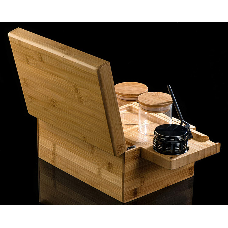 Bamboo Storage Box Set with Herbal Grinder Stash Jar Rolling Tray and Pocking Tools Stick