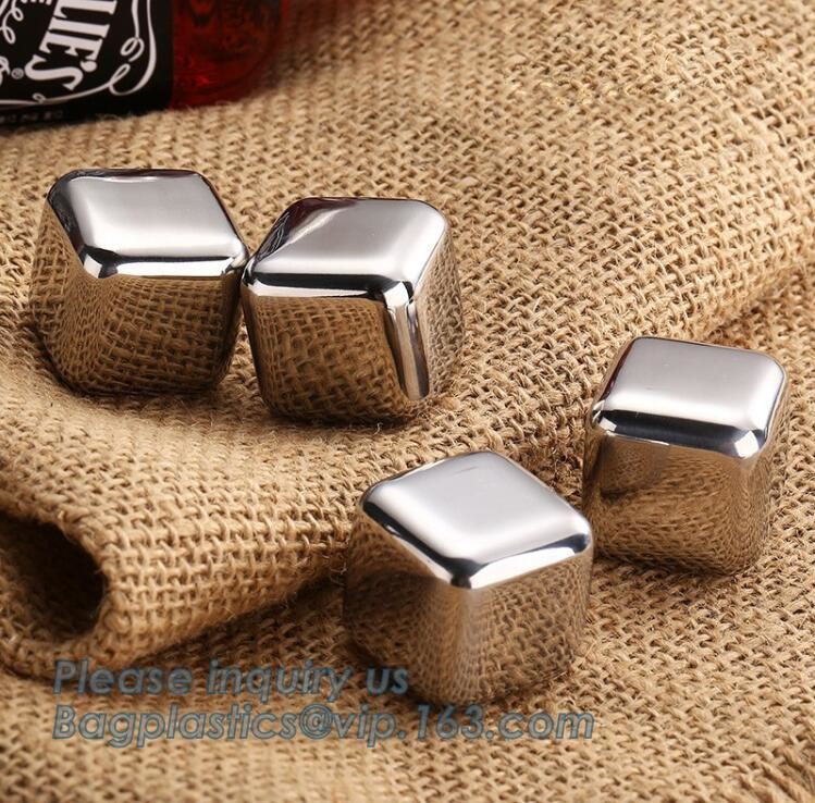 Customized stainless steel whiskey ice cube stone, Mini Stainless Steel Ice Cube Whisky Stone wholesale, bagease, pac