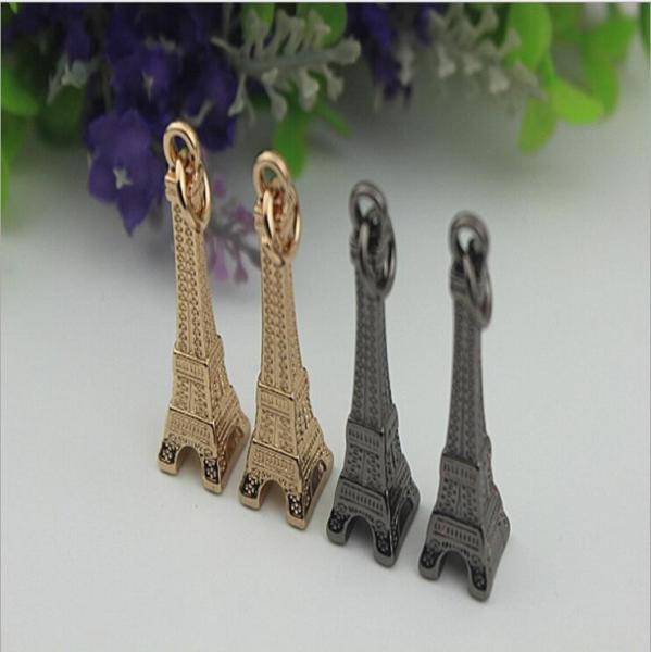 Buy cheap Luggage hardware accessories Paris Tower shape 50mm length gold pendant metal buckle zipper tag from wholesalers