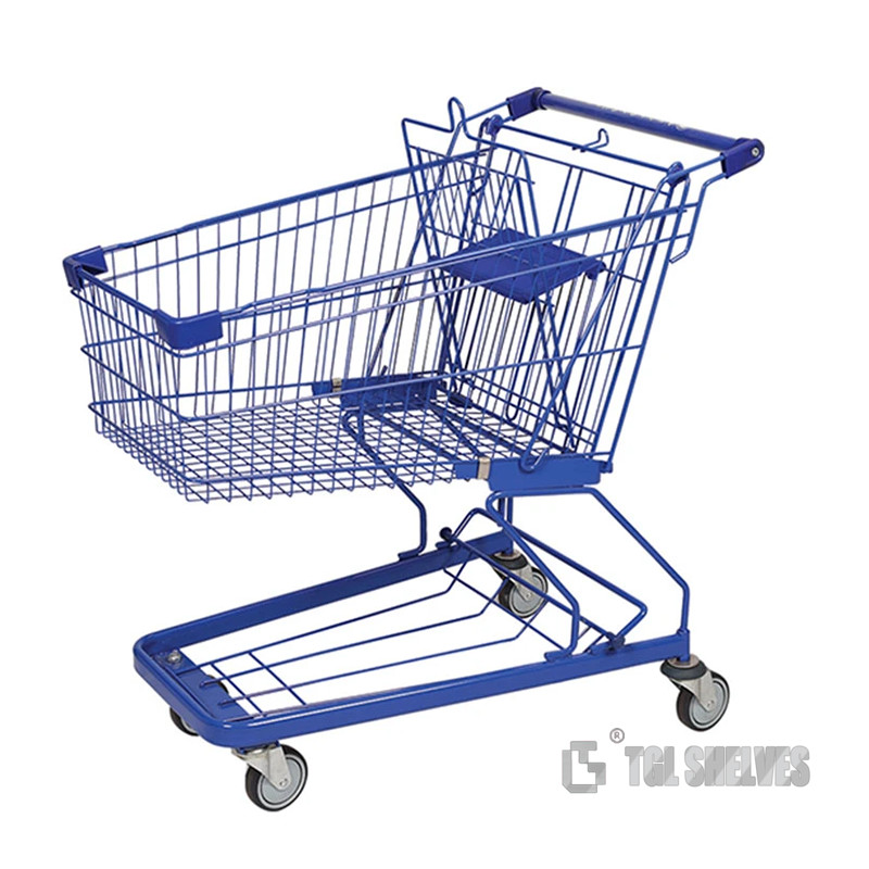 210 Liters Shopping Cart Trolley Supermarket Strong Capacity Silver Galvanized OEM