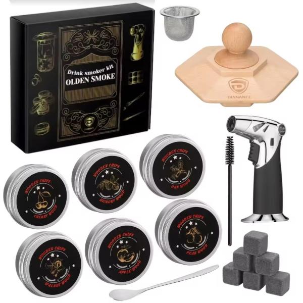 Luxury wooden Cocktail smoker kit with Cocktail Smoker and wooden chips(Without