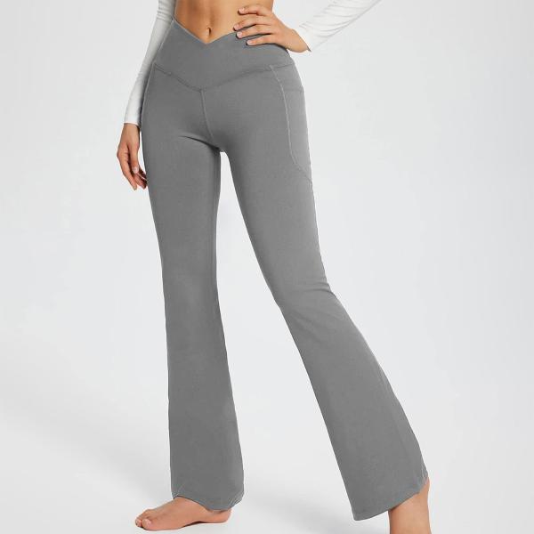 Women'S High Waist Flare Pants Trendy Crossover Yoga Pants Workout Bell Bottom