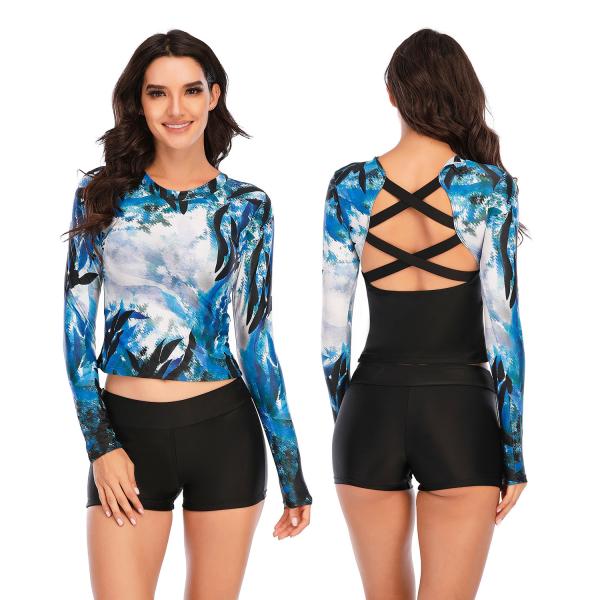 Buy cheap Rash Guard Cross Back Bathing Suit Anti Pilling Long Sleeve Two Piece Swimsuit from wholesalers