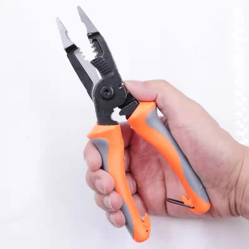 Six in one electrical pliers, 8 inches, 205mm, duck bill type, 373g, PPR handle, tool steel, stripping diameter 1.0-2.6