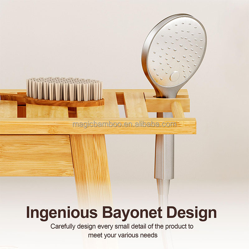 Eco-friendly 2-Tier Bamboo Shower Bench with Storage Shelf Natural Bamboo Color Spa Stool