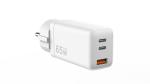 White 65W 3 Port USB Fast Charger USB C Fast Charging Adapter Wall Charger