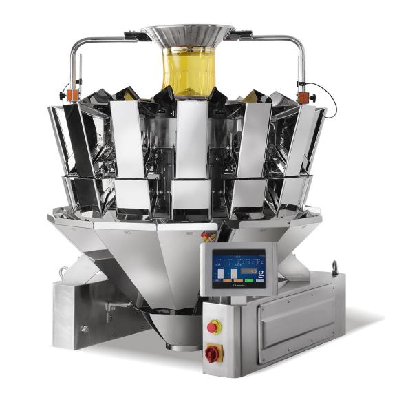 Sticky Food Multihead Weigher For Fruit Snacks Gluten Croutons Banana Chips