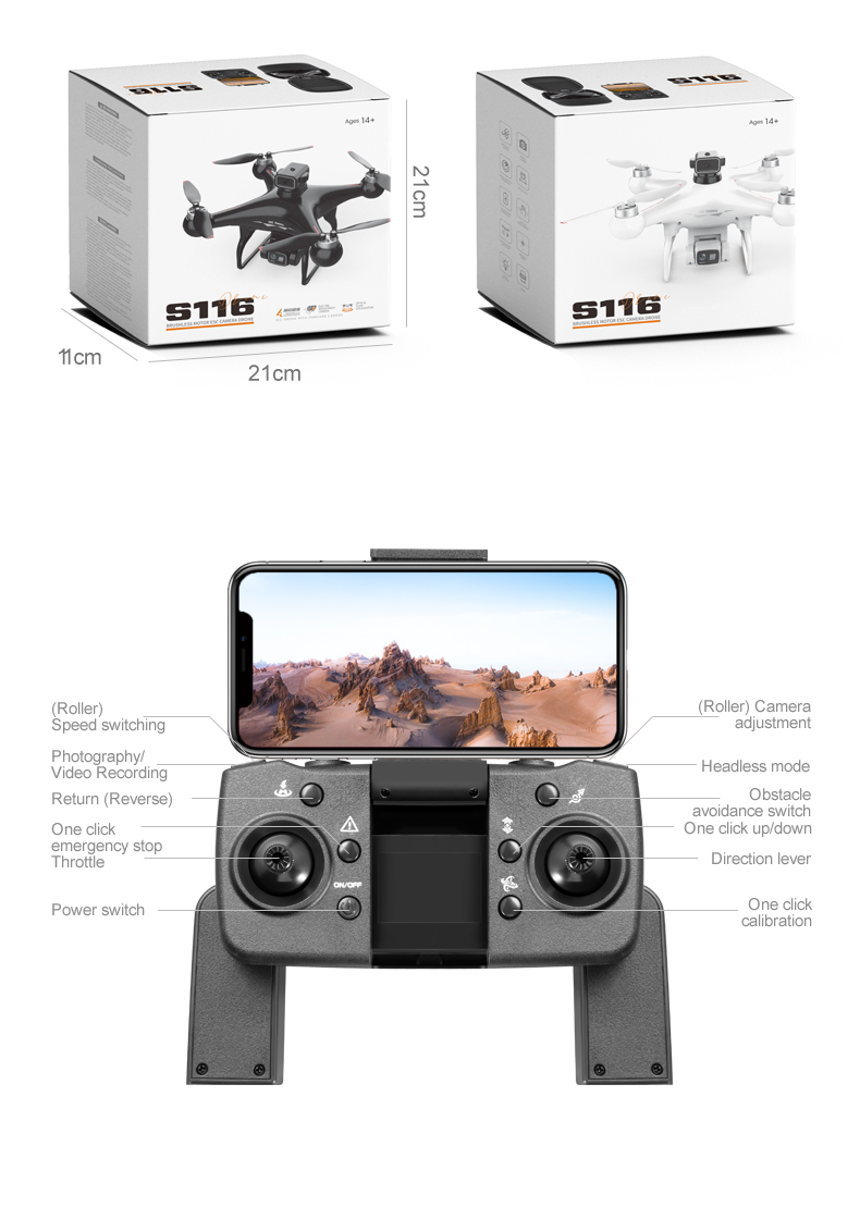 S116 Drone with 1KM Image Transmission Distance HD Dual Camera Optical Flow Positioning and Four Side Obstacle Avoidance